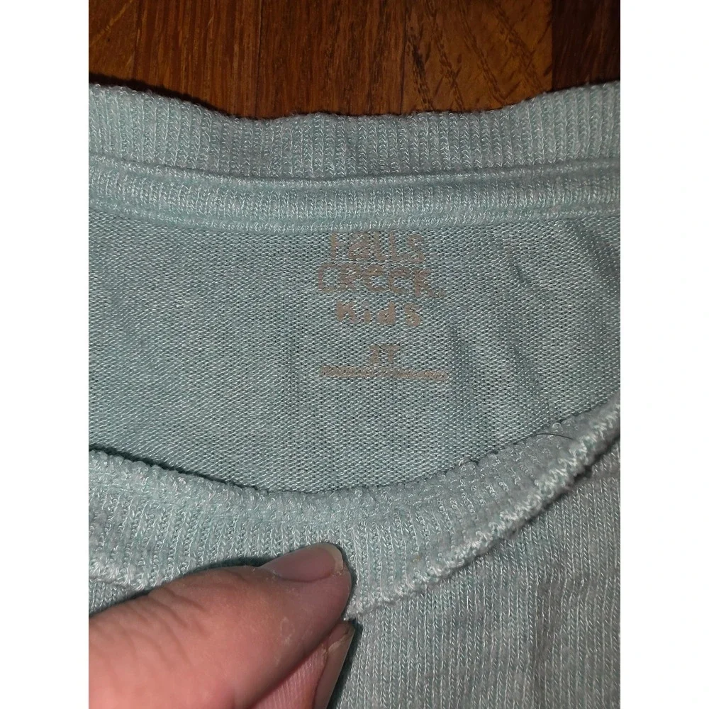 Falls Creek Kids Girls 2T Mint Green Knit Ruffle Shoulder Kangaroo Pocket Top